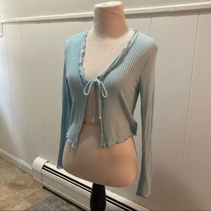Gaze tie open cropped sweater